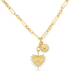 Chunky Gold Heart Necklaces for Women 18K Gold Plated Charm Necklace Sun Pendant